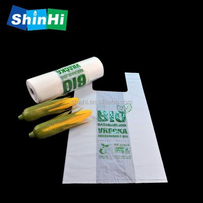 China Wholesale Shopping 100% Compostable EN 13432 Cornstarch Pla Carry Plastic Eco-Friendly T-Shirt Bags For Supermarket for sale