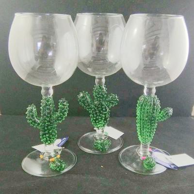 China New Factory Selling Goblet Glass Mug Handmade Classic/Postmodern Cactus Custom Made Subject Set/Drinks Glass Cup/Wine Glass Cup For Supermarket Distribution for sale