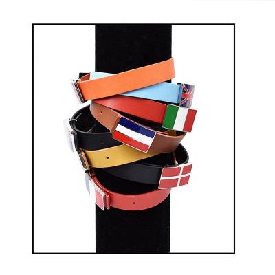 China FASHIONABLE New Design National Flag Charm Cuff Leather Flag Men Stainless Bracelet for sale