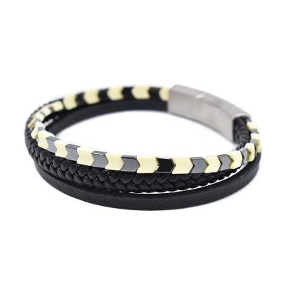 China FASHIONABLE muliti high quality stainless magnetic beaded layer leather bracelet for sale