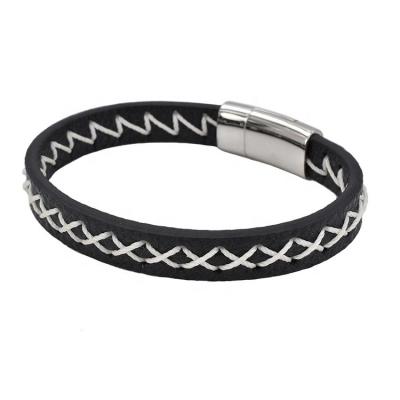 China FASHIONABLE Punk Stainless Steel Rope Woven Magnetic Leather Bracelet For Men for sale