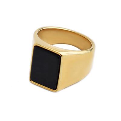 China Hiphop Black Rings Stainless Steel Crystal Square Flat Ring For Men for sale