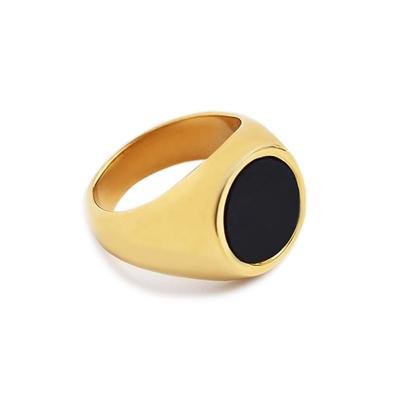 China Hiphop Geometrics Finger 18k Gold Plated Black Stainless Steel Rings For Men for sale