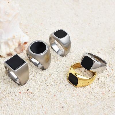 China Simple Hiphop Mens Rings Stainless Steel Black Crystal Ring For Men for sale