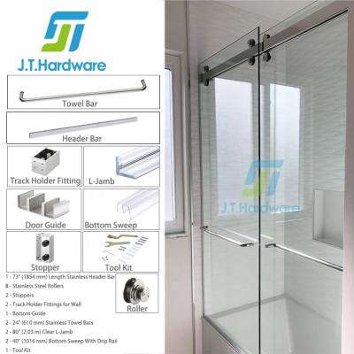 China Modern CR L 180 Degree CAM73 Cambridge Stainless Steel Door Two Bypass Frameless Sliding Shower Door System for sale