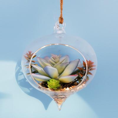 China Europe hanging transparent glass bottle crafts decorative hydroponic creative micro-landscape succulent hanging eco-friendly glass vase for sale