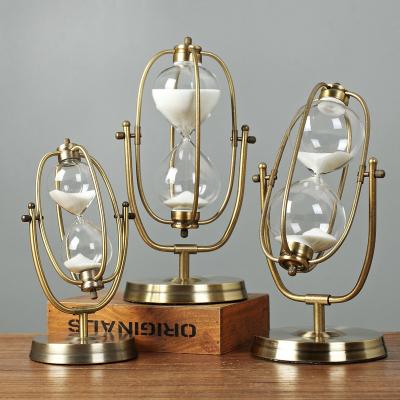 China Nordic Creative Hourglass Light Europe Metal Decoration Desk Shelf Decoration Luxury Handwork Hourglass Timer for sale