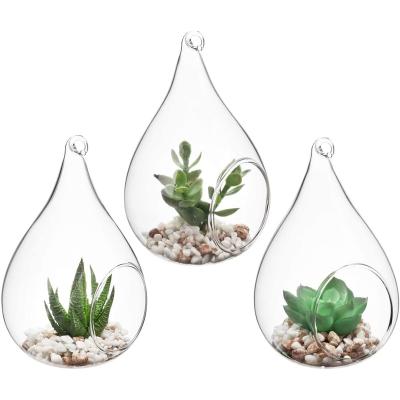 China Minimalist Teardrop Design Glass Faux Container Hanging Succulent Vases/Mini Greenhouse Plant Artificial Pots For Home Decoration for sale