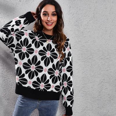 China 2022 New Floral Pattern Anti-wrinkle Long Sleeve Sweater For Women Pullovers Loose Lady Knitted Winter Sweater Wholesale for sale