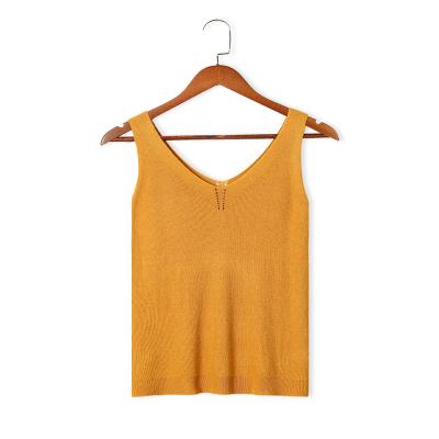 China Anti-Wrinkle Brand Quality Women Pullover Knitted Sweater Sports Pure Color Sleeveless V-Neck Feminine Casual Ladies Tops Sweater for sale