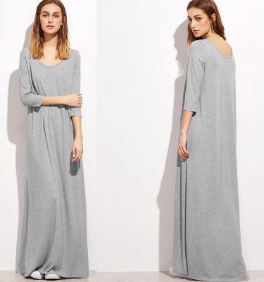 China HSD3019 Women's Anti-static Custom Clothing Long Maxi Dress Latest Fashion Heather Gray Double Scoop maxi sleep dress for sale