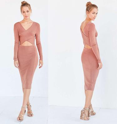 China HSD3026 Alibaba anti-static online shopping knit Midi long criss cross dress cutout sleeve bodycon women dress wholesale for sale