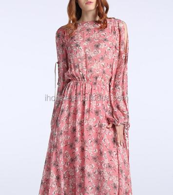 China Latest Fashion Anti-Static Clothing Sleeve Long Dress Design Muslim Frenulum Printing Dress for sale