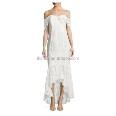 China 2017 Latest Women Anti-Static Off The Shoulder Lace High Low Maxi One Piece White Long Dress Lace Up Sexy Party Club Dress Vintage Dress for sale