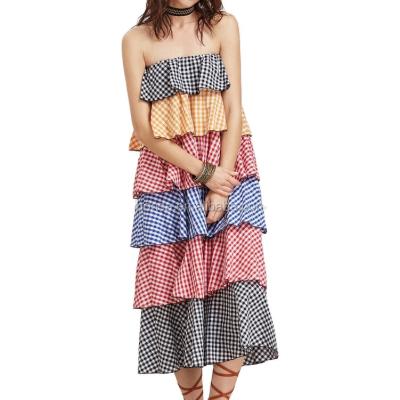 China Fashion Breathable New Style Multicolor Plaid Bandeau Layered Tiered Dress for sale