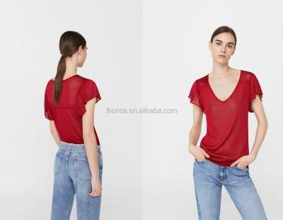 China Flowy women latest T-shirt ladies casual anti-pilling woman wholesale elegant blouse top short sleeve tops fashionable blouse ladies for sale