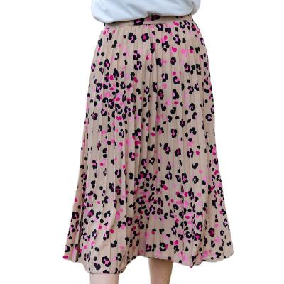 China Anti-Static Printed Pleated Midi Skirt With Elastic Waist Love&roses Skirt For Women's Midi Skirt Love&roses Printed Pleated Skirt for sale