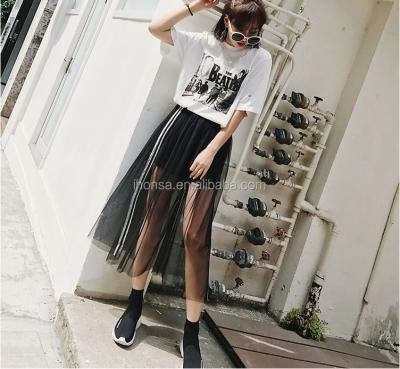 China Hand Wash Sheer Two Piece Mesh Skirt Set Sheer Black Sexy Women Mesh Cover Up Skirt Mesh Skirt Set for sale