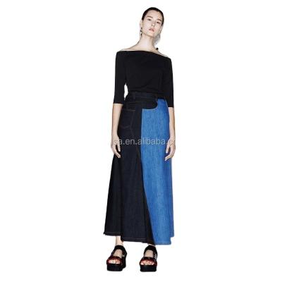 China Denim One Line Casual Jean Skirts Design Maxi Skirt Patchwork Hi-Rise Latest Women Long Patchwork Hi-Rise Denim Women Casual Jean Skirts Design Fashion Latest Long for sale