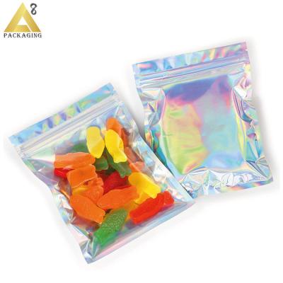 China Recyclable Wholesale Printed Foil Holographic Ziplock Packaging Plastic Mylar Bags For Edible Food With Zipper for sale