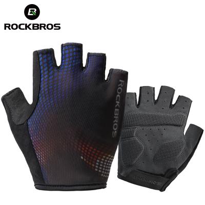 China Wicking and Breathable Colorful Mesh ROCKBROS Cycle Half Finger Hand Gloves Sport Glove Gel Padded Motorcycle Racing Gloves for sale