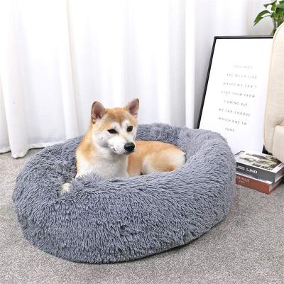 China Breathable Plush Dog Cushion Pet Beds Washable Donut Round Faux Fur Dog Bed Ultra Soft Dog Bed for sale