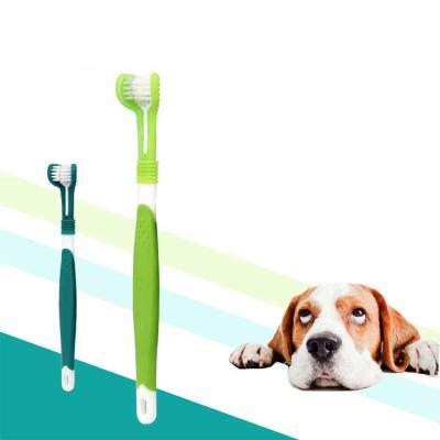 China Amazon Best Selling Sustainable Easy Teeth Cleaning Multi-Angle Pet Toothbrush Non Slip 3 Heads Dog Toothbrush for sale