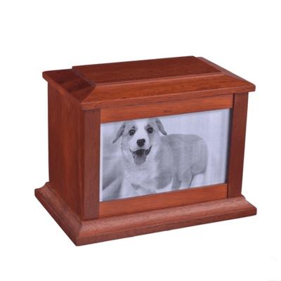 China Wholesale Funeral Supply Manufacturer Style Animal Urn Pet Photo Cremation Ashes American Human Wooden Cinerary Casket Urn for sale