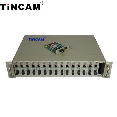 China Ftth Tincam 2U Rack Mount Chassis 16 Ports Fiber Media Converter Rack Plug-in Optical Transceivers Media Converter Chassis for sale