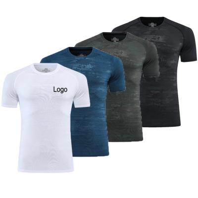 China Jacquard Fabric Athletic Compact Quick Dry Gym Blank Custom Printing Logo Men's T-Shirt for Fitness Running Jogging for sale