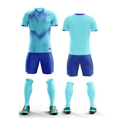 China High Quality 100% Polyester Blue Football Jersey Kits Full Set Soccer Jerseys Team Wear Uniforms for sale