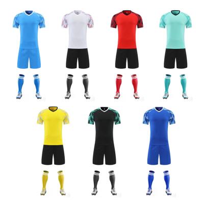 China Blue Breathable Plain Blank Football Jersey Shorts Set Custom Sport Wear Soccer Uniform for sale