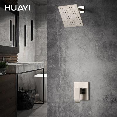 China Without Sliding Bar Huayi Brushed Nickel Brass Faucet Shower Mixer Set Bathroom Shower Faucet for sale