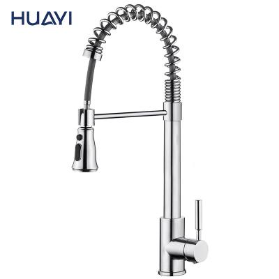 China Pull Down Spray Huayi Chrome Single Lever Sink Mixer Tap Kitchen Faucets With Spring Pull Down Sprayer for sale