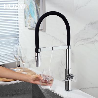 China Pull Out Spray Huayi 3 Way Filtered Drinking Mixer Faucet Chrome Water Purifier Pull Out Kitchen Faucet for sale