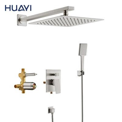 China Without Sliding Bar Huayi Brushed Nickel Shower Mixer Set Bathroom Faucet Rainfall Shower System for sale