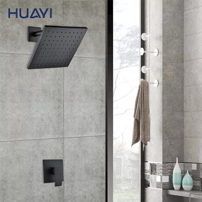 China Without Slide Bar Huayi Bathroom In-wall Concealed Shower Faucet Set Matte Black Shower System for sale