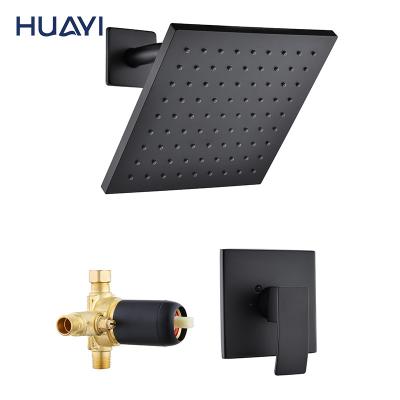 China Without In-wall Matte Black Shower Faucet Mixer Bathroom Huayi Sliding Bar Concealed Shower Set for sale