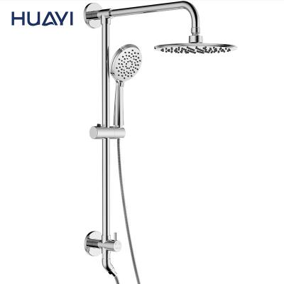 China With Sliding Bar Huayi Chrome Exposed Brass Shower Wall Mounted System Bathroom Shower Set for sale