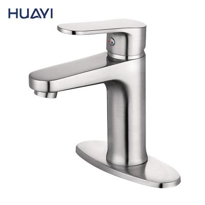 China Huayi Metered Faucets Brushed Nickel Brass Faucets Bathroom Faucet Basin Mixer Cold And Hot Water for sale