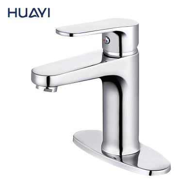 China Modern Brass Metered Faucets Huayi Chrome Sink Taps Single Handle Mixer Bathroom Faucet for sale