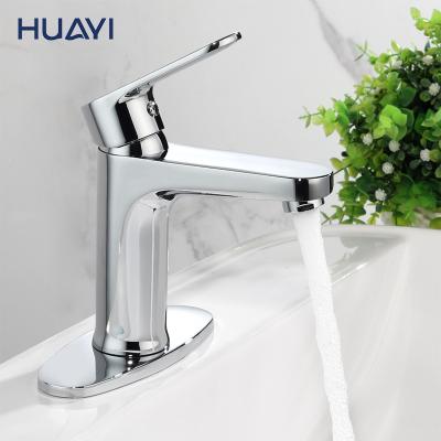 China Huayi Chrome Modern Single Handle Bathroom Sink Faucet Brass Metered Brass Mixer Tap Faucets for sale