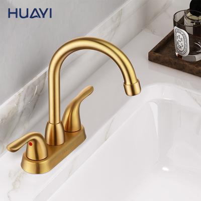 China Huayi Antique Handle Bathroom Sink Faucets Double Basin Mixer Tap Metered Basin Faucet for sale