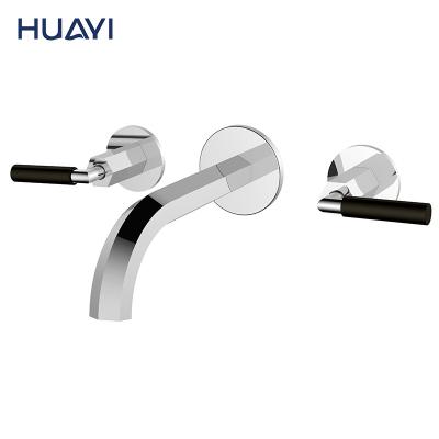 China Huayi Metered Faucets Concealed Bathroom Brass Mixer Tap 3 Hole Basin Wall Mounted Basin Faucet for sale