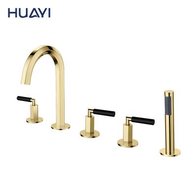 China Without Slide Bar Huayi Deck Mounted Luxury Gold Brass Bathtub Shower Faucet Set Bathtub Mixer Tap for sale