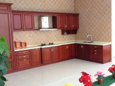 China Home Red Wood Kitchen Cabinet Furniture Waterproof Environmental Friendly for sale