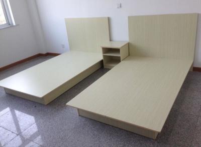 China Beige Modern Hotel Room Furnishings Small Wooden Double Bed Moistureproof for sale