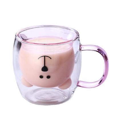 China Custom Creative Cute Wine Glass Bear Coffee Mugs Double Wall Animal Glass Cup Double-Layer Glass Cup for sale