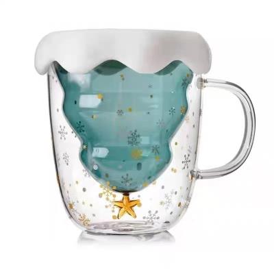 China 3D Christmas Tree Star Double Transparent Heat-insulated Anti-scalding Glass Mug For Children'sGift for sale