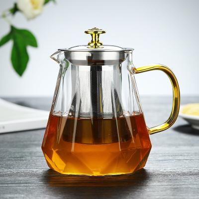 China Viable Hot Selling Heat Resistant Thickened Glass Set Of Diamond Shape Glass Tea Pot Tea Kettle for sale